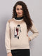 Women Beige Printed Round Neck Full Sleeve Sweatshirt
