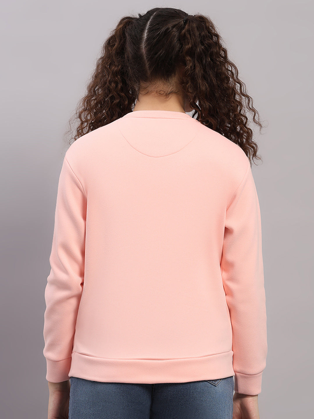 Women Pink Printed Round Neck Full Sleeve Sweatshirt