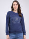 Women Navy Blue Printed Round Neck Full Sleeve Sweatshirt