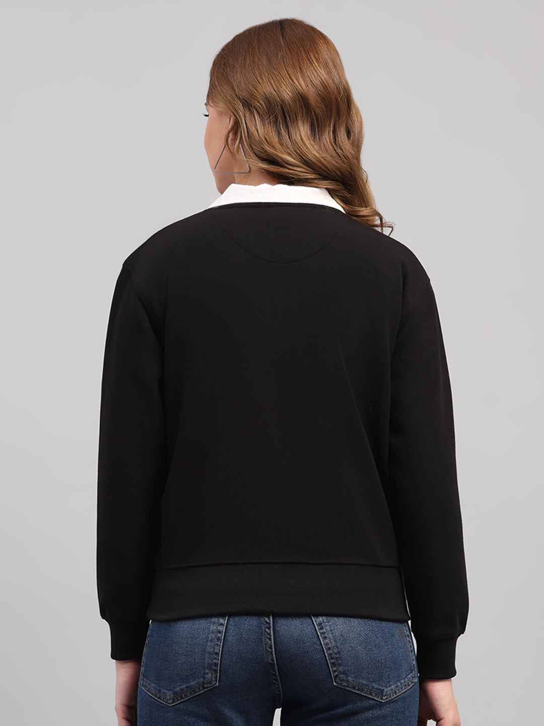 Women Black Printed Round Neck Full Sleeve Sweatshirt