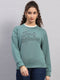 Women Green Printed Round Neck Full Sleeve Sweatshirt