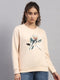 Women Peach Printed Round Neck Full Sleeve Sweatshirt