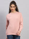 Women Pink Embroidered Round Neck Full Sleeve Sweatshirt