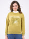 Women Mustard Printed Round Neck Full Sleeve Sweatshirt