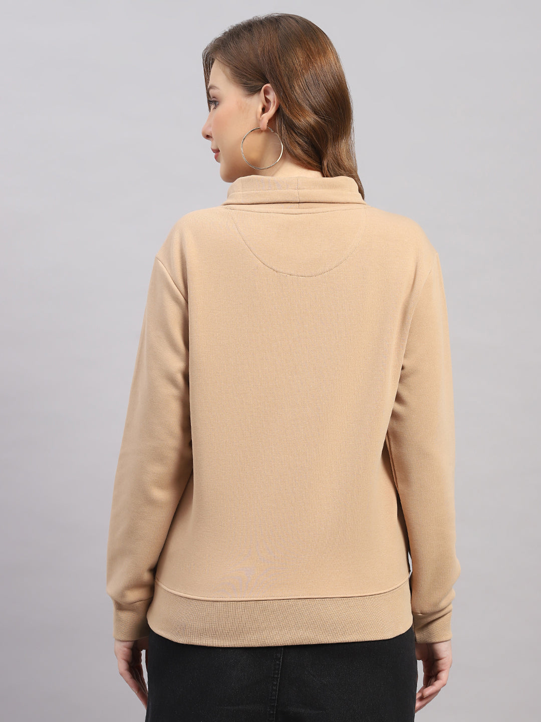 Women Brown Printed Round Neck Full Sleeve Sweatshirt