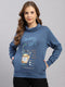Women Blue Printed Round Neck Full Sleeve Sweatshirt