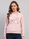 Women Pink Printed Turtle Neck Full Sleeve Sweatshirt
