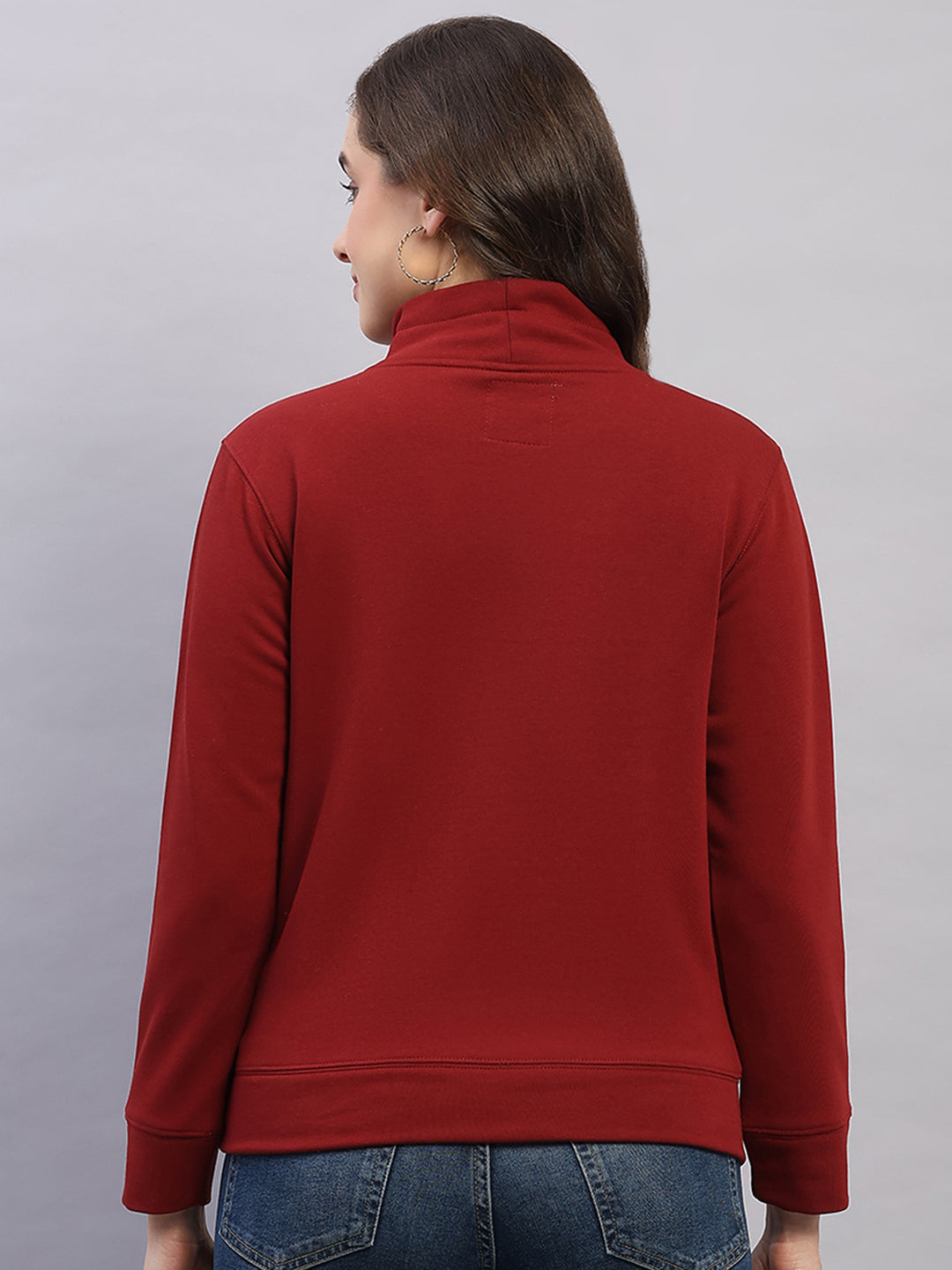 Women Rust Printed High Neck Full Sleeve Sweatshirt