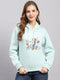 Women Sea Green Printed Hooded Full Sleeve Sweatshirt