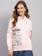 Women Pink Printed Hooded Full Sleeve Sweatshirt