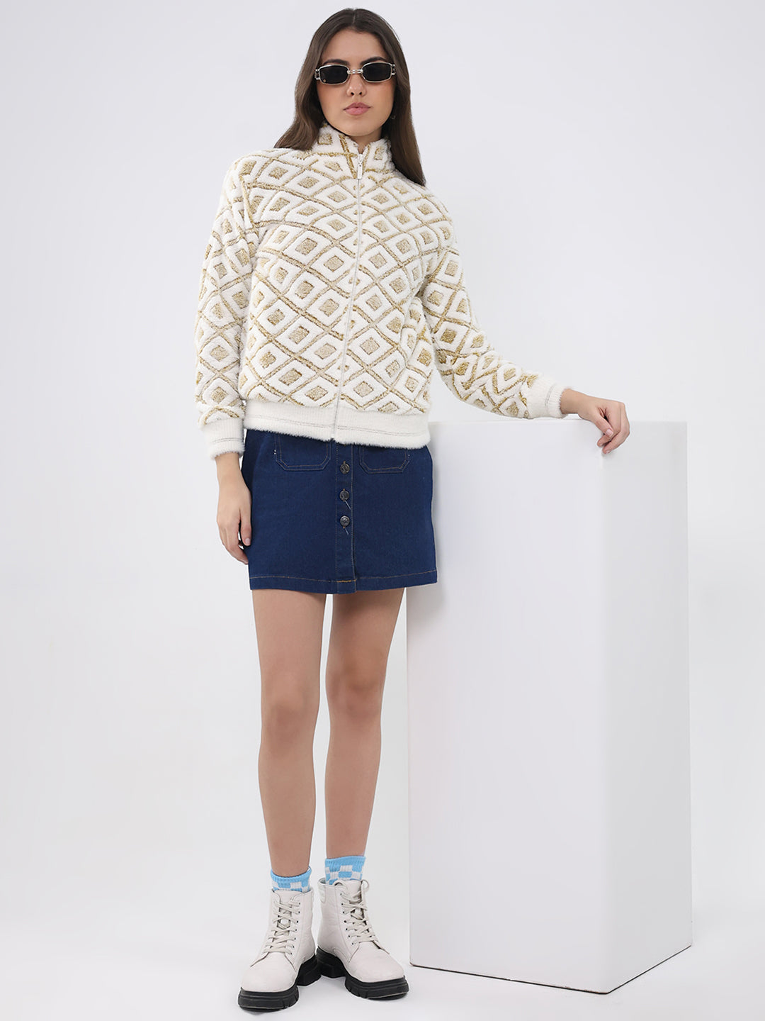 Women Mustard Printed Round Neck Full Sleeve Sweatshirt