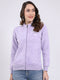Women Purple Self Design Mock Neck Full Sleeve Sweatshirt