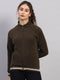 Women Olive Solid Round Neck Full Sleeve Sweatshirt