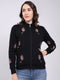 Women Black Self Design Mock Neck Full Sleeve Sweatshirt