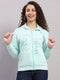 Women Blue Printed Hooded Full Sleeve Sweatshirt