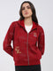 Women Maroon Printed Hooded Full Sleeve Sweatshirt