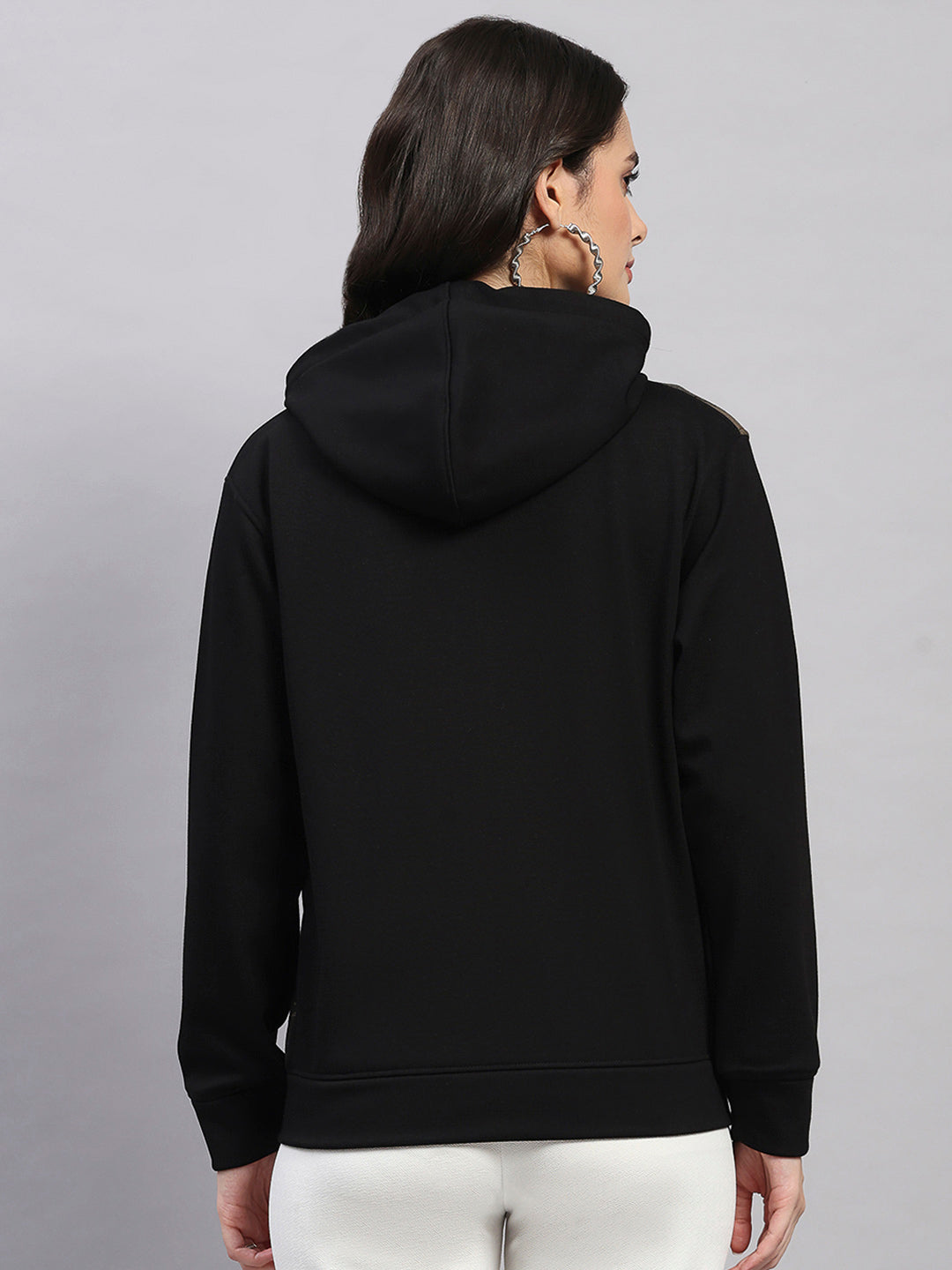 Women Black Printed Hooded Full Sleeve Sweatshirt