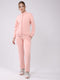 Women Peach Solid Mock Neck Full Sleeve Winter Tracksuit