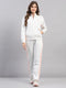 Women Off White Printed Mock Neck Full Sleeve Winter Tracksuit