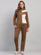 Women Khaki Printed Mock Neck Full Sleeve Winter Tracksuit