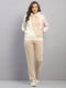 Women Beige Printed Hooded Full Sleeve Winter Tracksuit