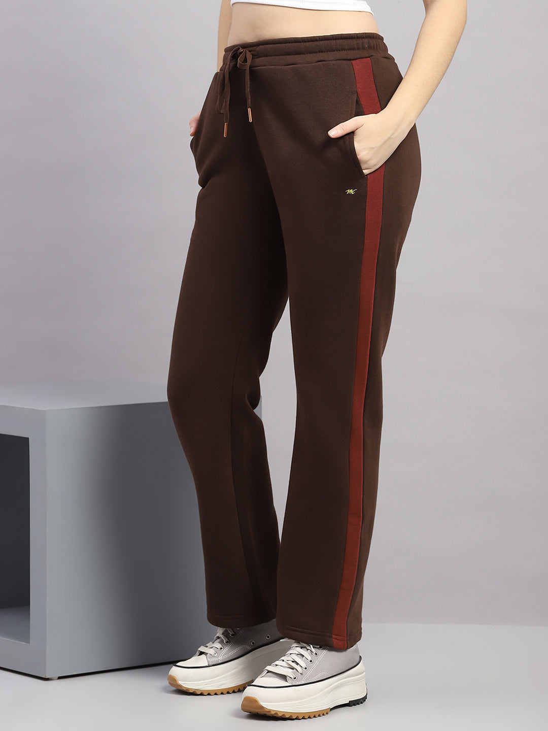 Women Mustard Printed Hooded Full Sleeve Winter Tracksuit