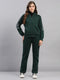 Women Green Printed Hooded Full Sleeve Winter Tracksuit