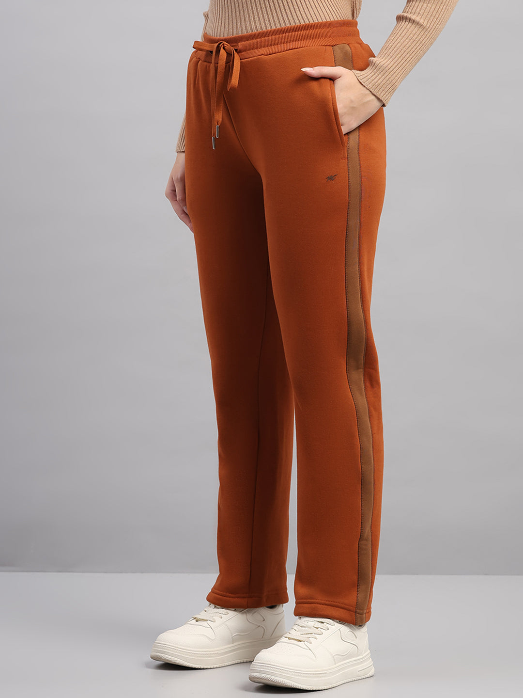 Women Brown Printed Hooded Full Sleeve Winter Tracksuit