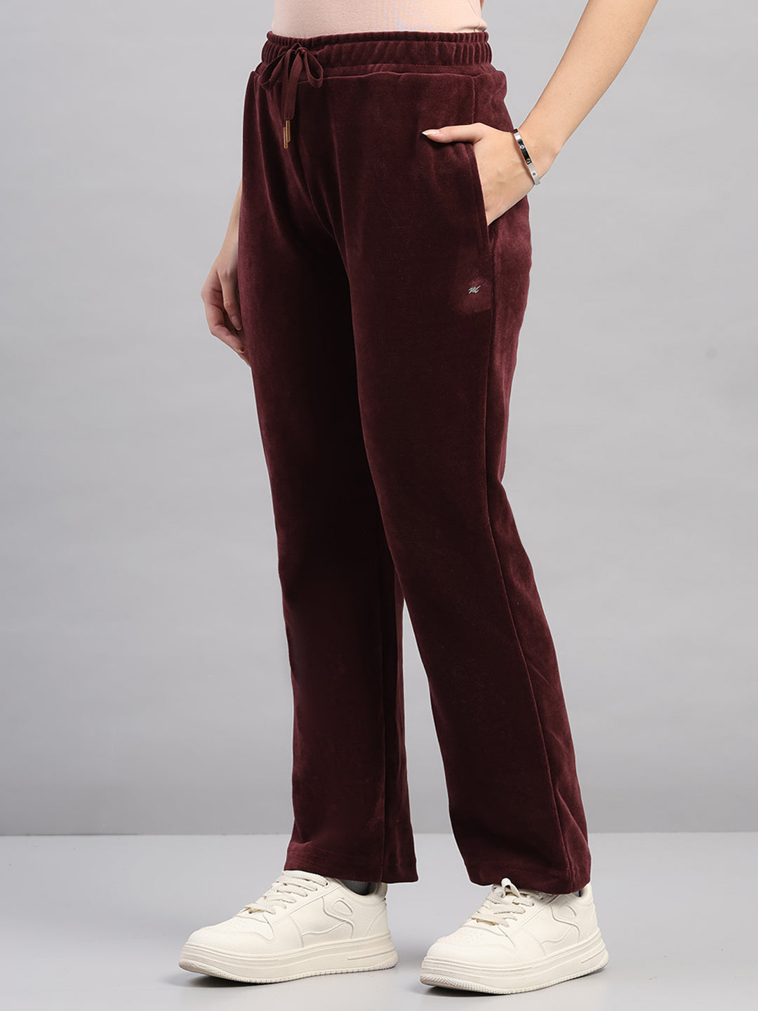 Women Burgundy Printed Hooded Full Sleeve Winter Tracksuit