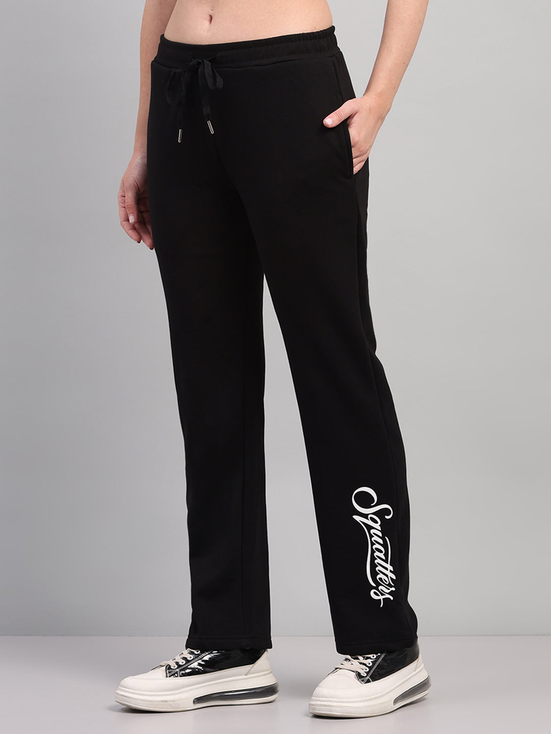 Women Black Printed Round Neck Full Sleeve Cords Set