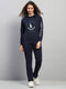 Women Navy Blue Printed Hooded Full Sleeve Cords Set