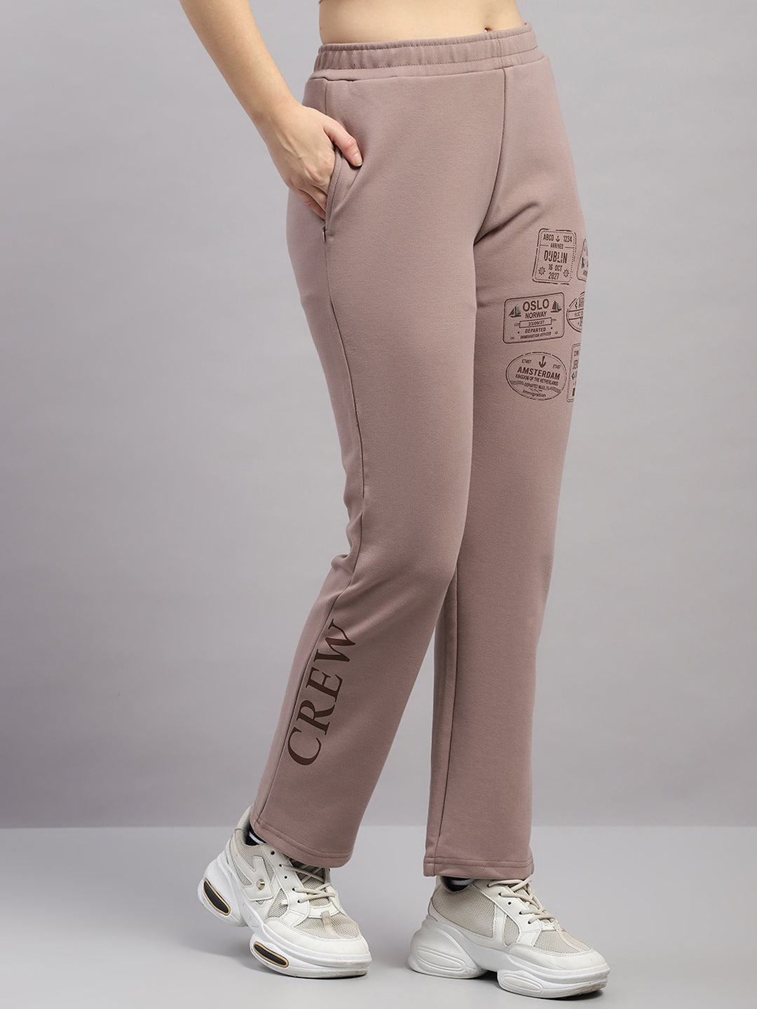 Women Mauve Printed Regular Fit Winter Lower