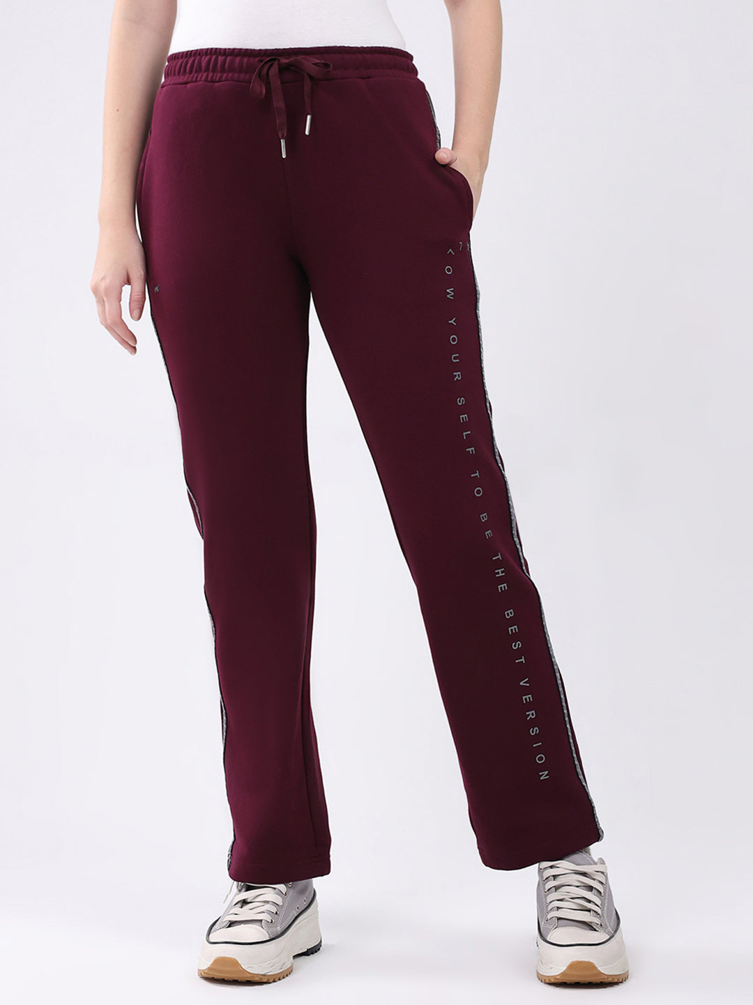 Women Burgundy Printed Regular Fit Winter Lower