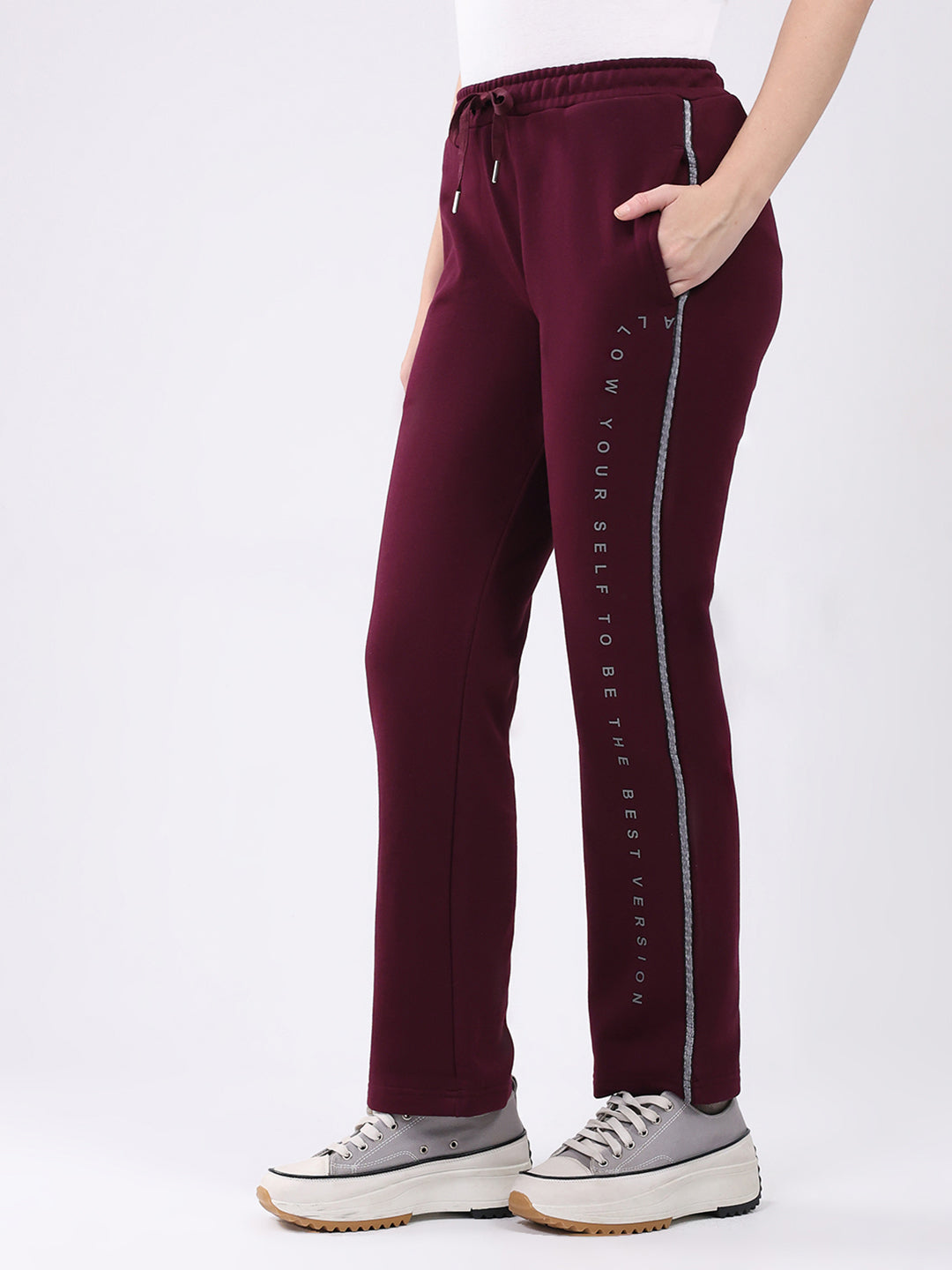 Women Burgundy Printed Regular Fit Winter Lower