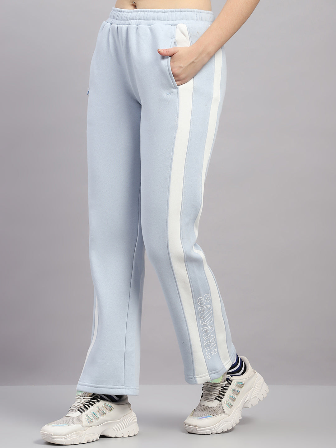 Women Sky Blue Printed Regular Fit Winter Lower