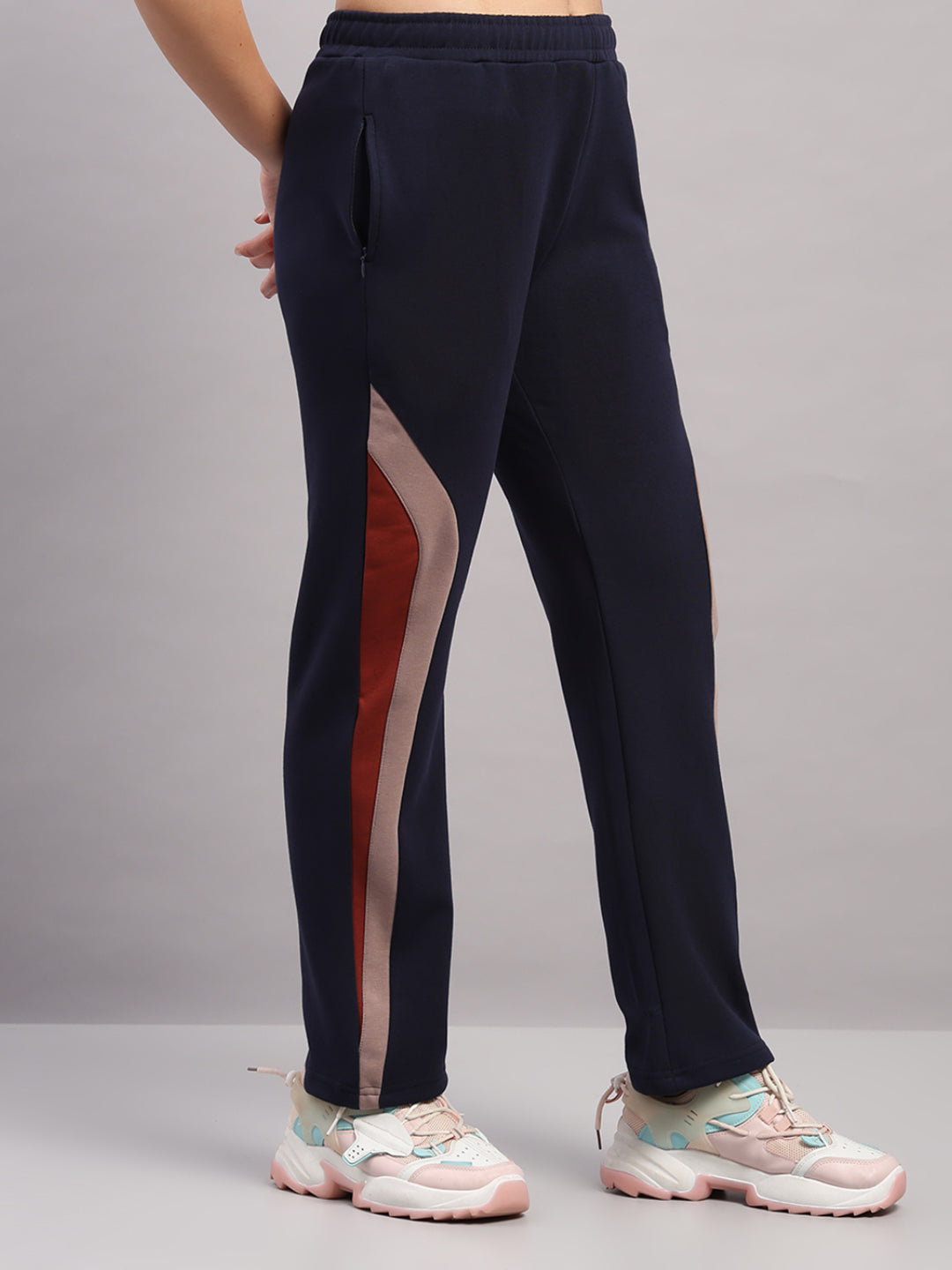 Women Navy Blue Solid Regular Fit Winter Lower