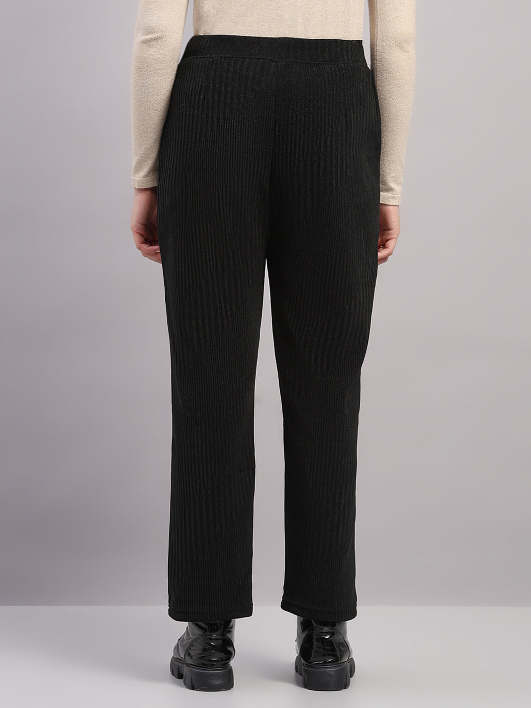 Women Black Self Design Regular Fit Winter Lower