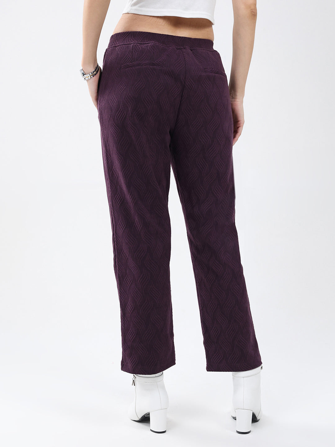Women Purple Self Design Regular Fit Winter Lower