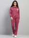 Women Rose Pink Printed Hooded Full Sleeve Winter Tracksuit