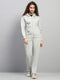 Women Grey Printed Hooded Full Sleeve Winter Tracksuit