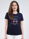 Women Navy Blue Printed Round Neck Half Sleeve Top
