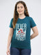 Women Teal Blue Printed Round Neck Half Sleeve Top