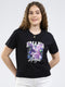 Women Black Printed Round Neck Half Sleeve Top