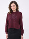 Women Burgundy Printed Hooded Full Sleeve Winter Top