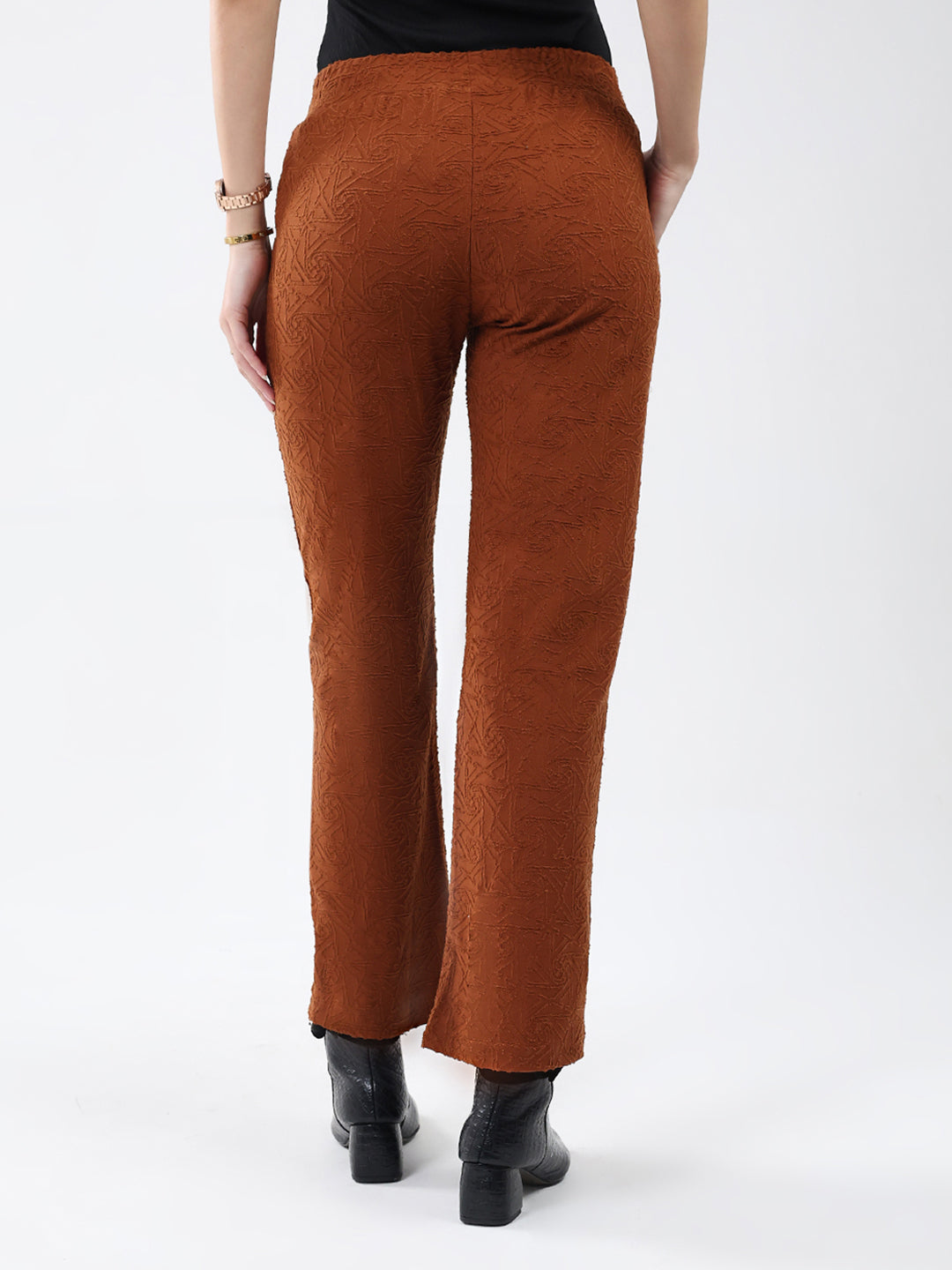 Women Rust Self Design Regular Fit Winter Lower