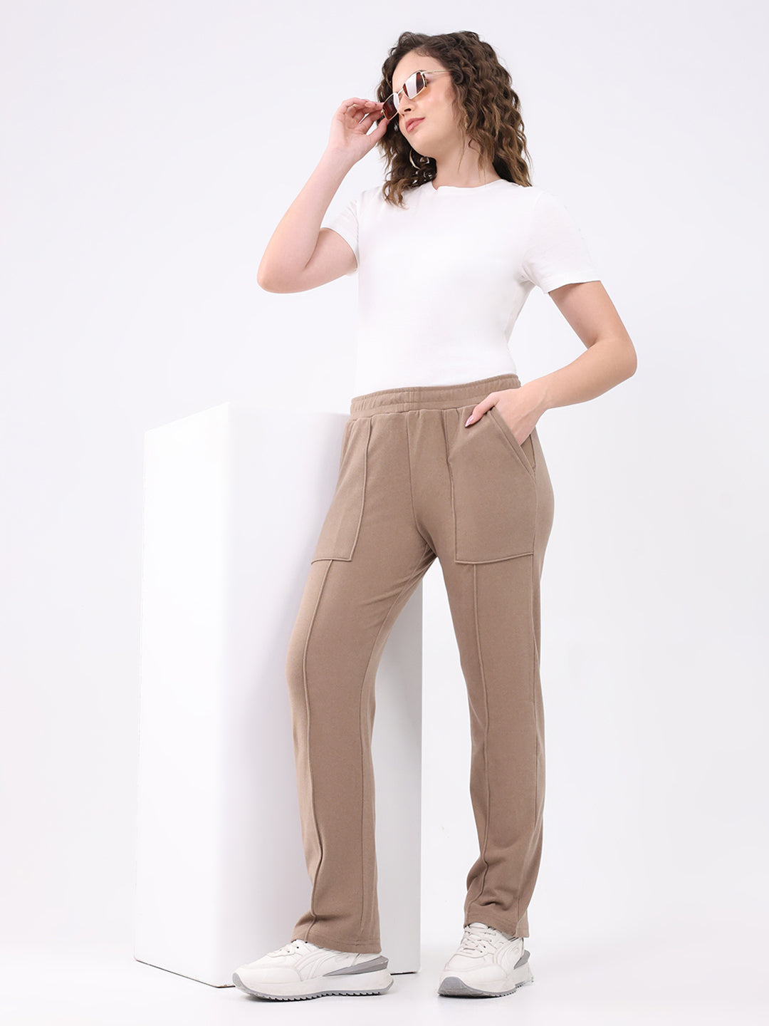 Women Khaki Solid Regular Fit Winter Lower