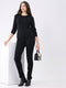 Women Black Self Design Round Neck Full Sleeve Cords Set