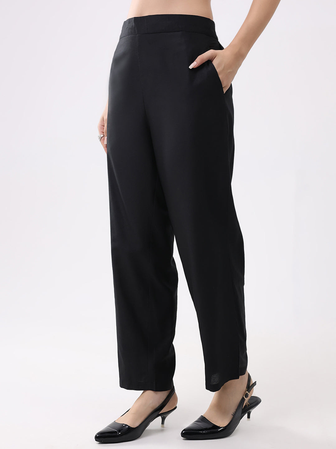 Women Purple Printed Band Neck 3/4th Sleeve Cords Set