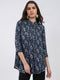Women Grey Printed Round Neck 3/4th Sleeve Winter Kurti