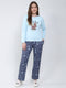 Women Sky Blue Printed Round Neck Full Sleeve Lower Set